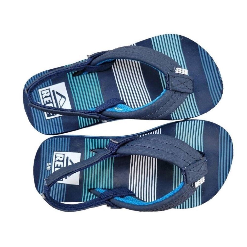Reef Lil Little Ahi Flip Flop Sandals Infant Toddler Sz 5/6 Deep Sea Stripes blu